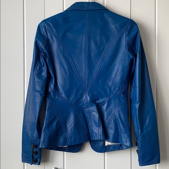 Blue Lined Leather Jacket - Picture 7 of 9